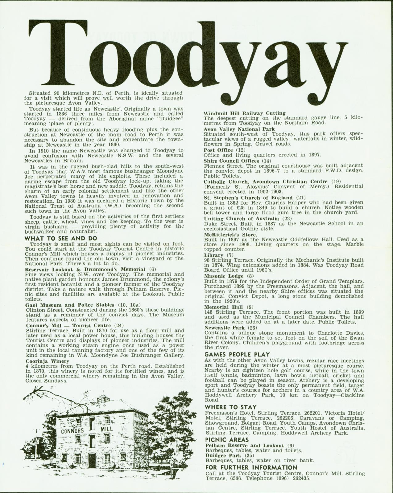 Toodyay tourist brochure & map, side 1