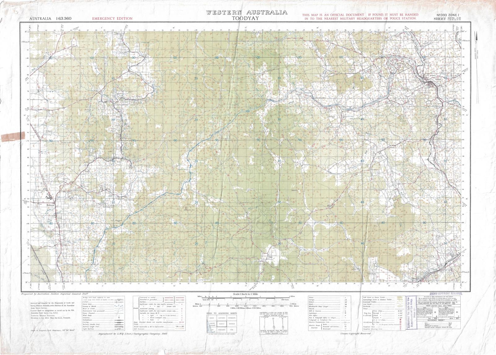 Cadastral / topographic map of Toodyay & Bullsbrook