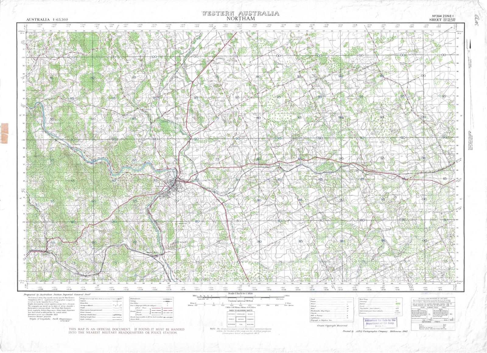 Cadastral / topographic map, Northam & Toodyay