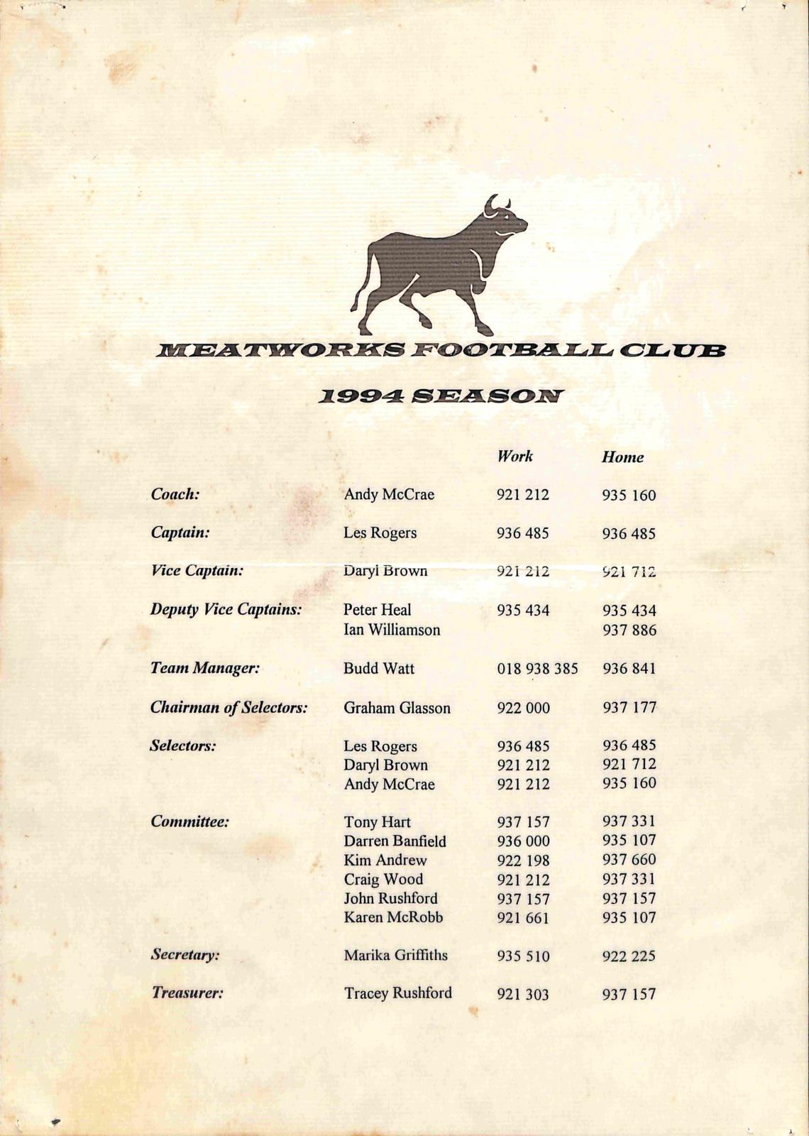 Meatworks Committee and coaches 1994