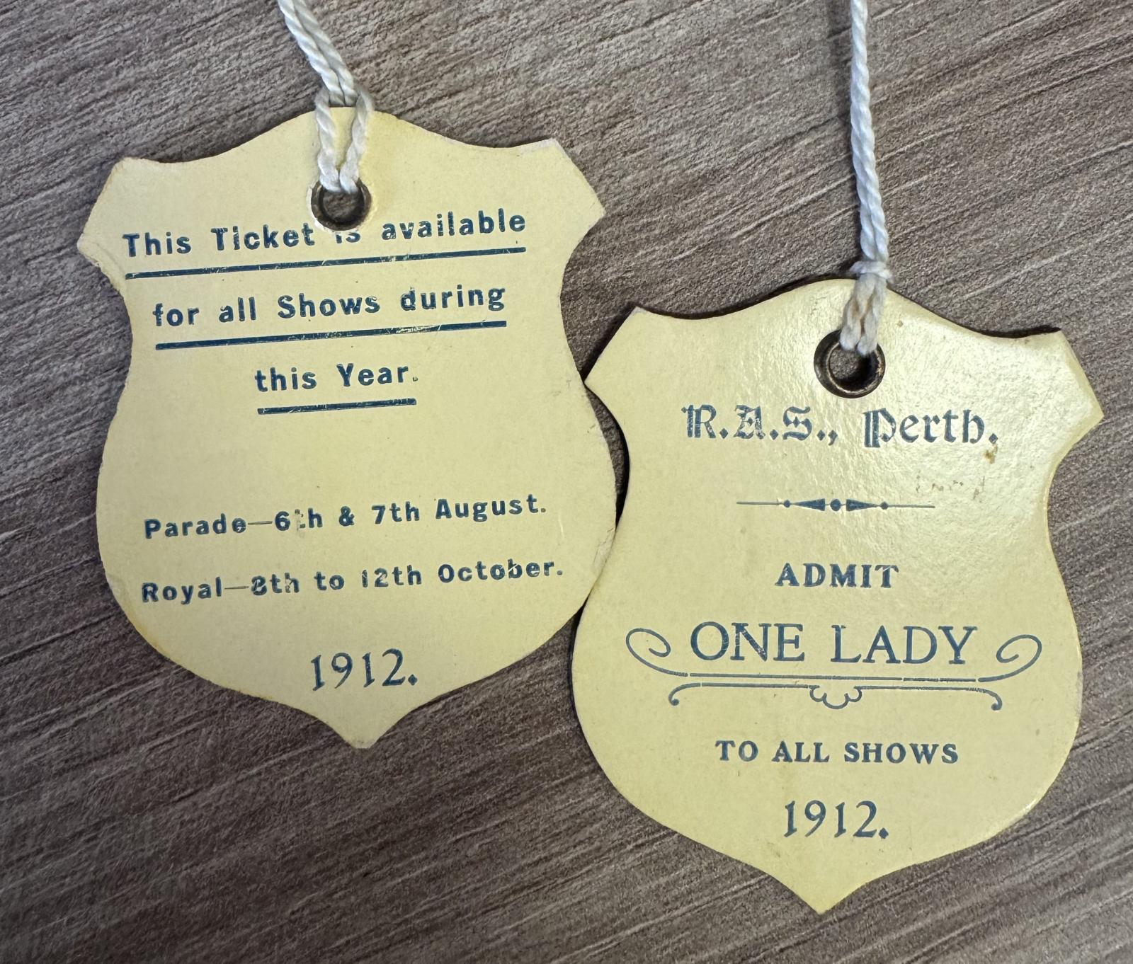 Two tickets to Perth Royal Show 1912