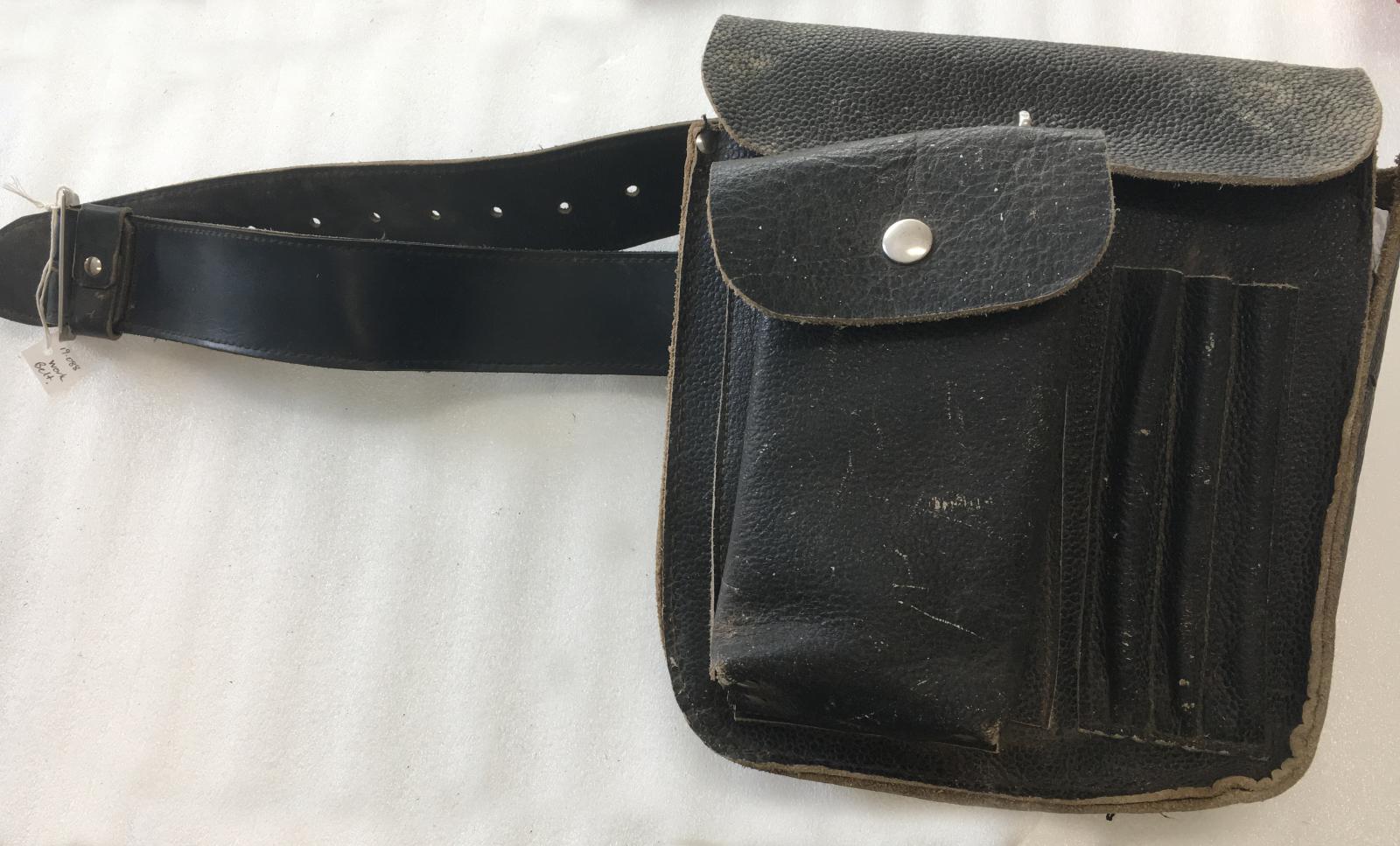 Leather pouch attached to leather belt