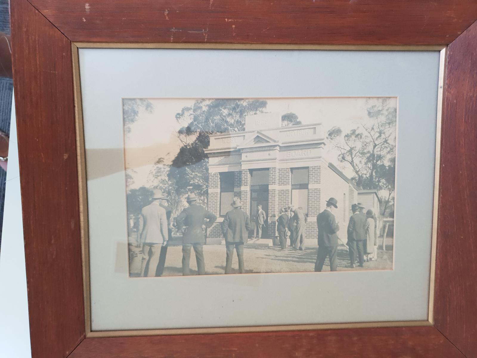 framed picture of West Arthur Road Board building opening