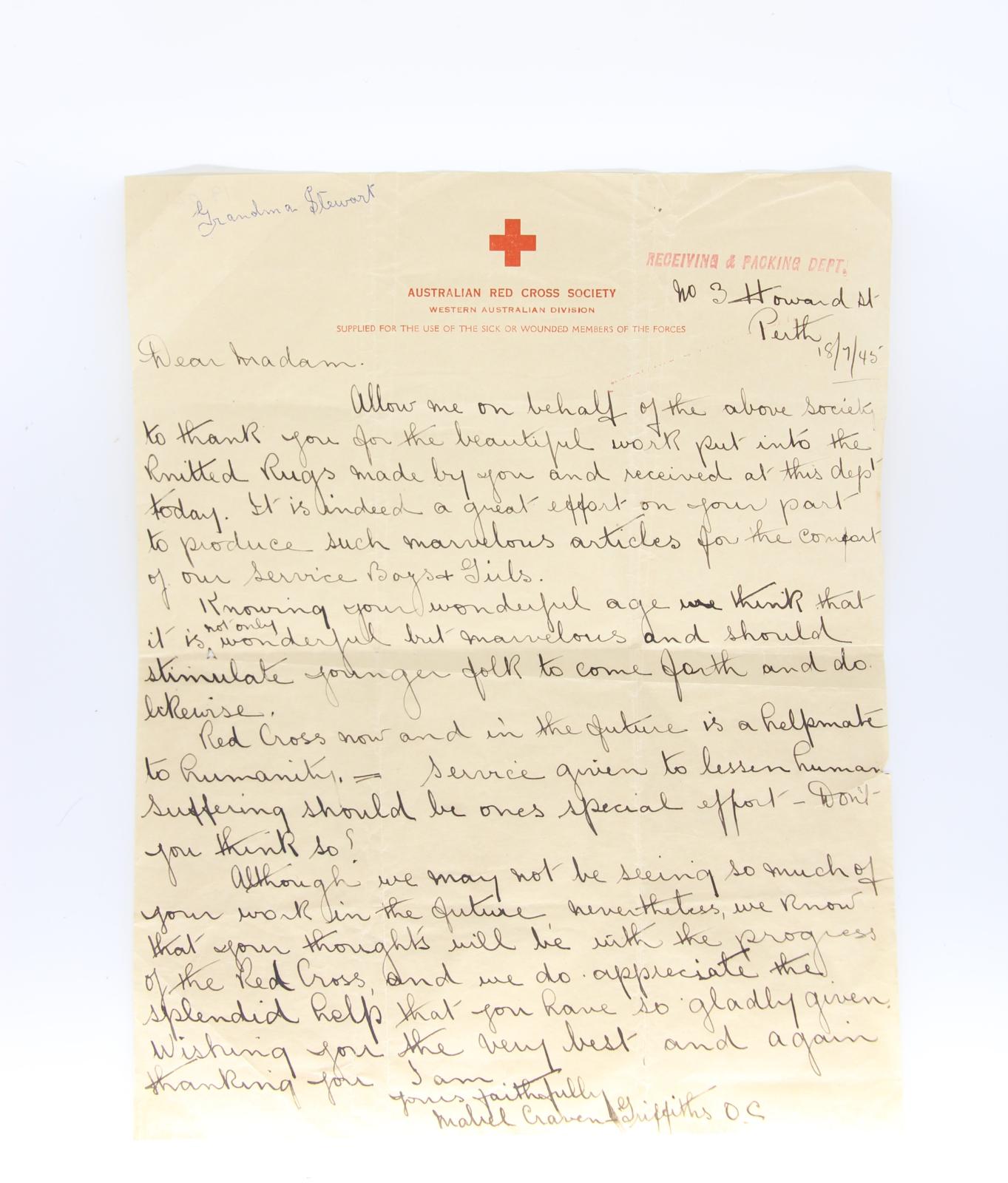 Letter from Red Cross