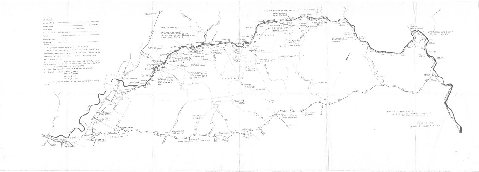 Avon Valley map showing roads and helicopter pads