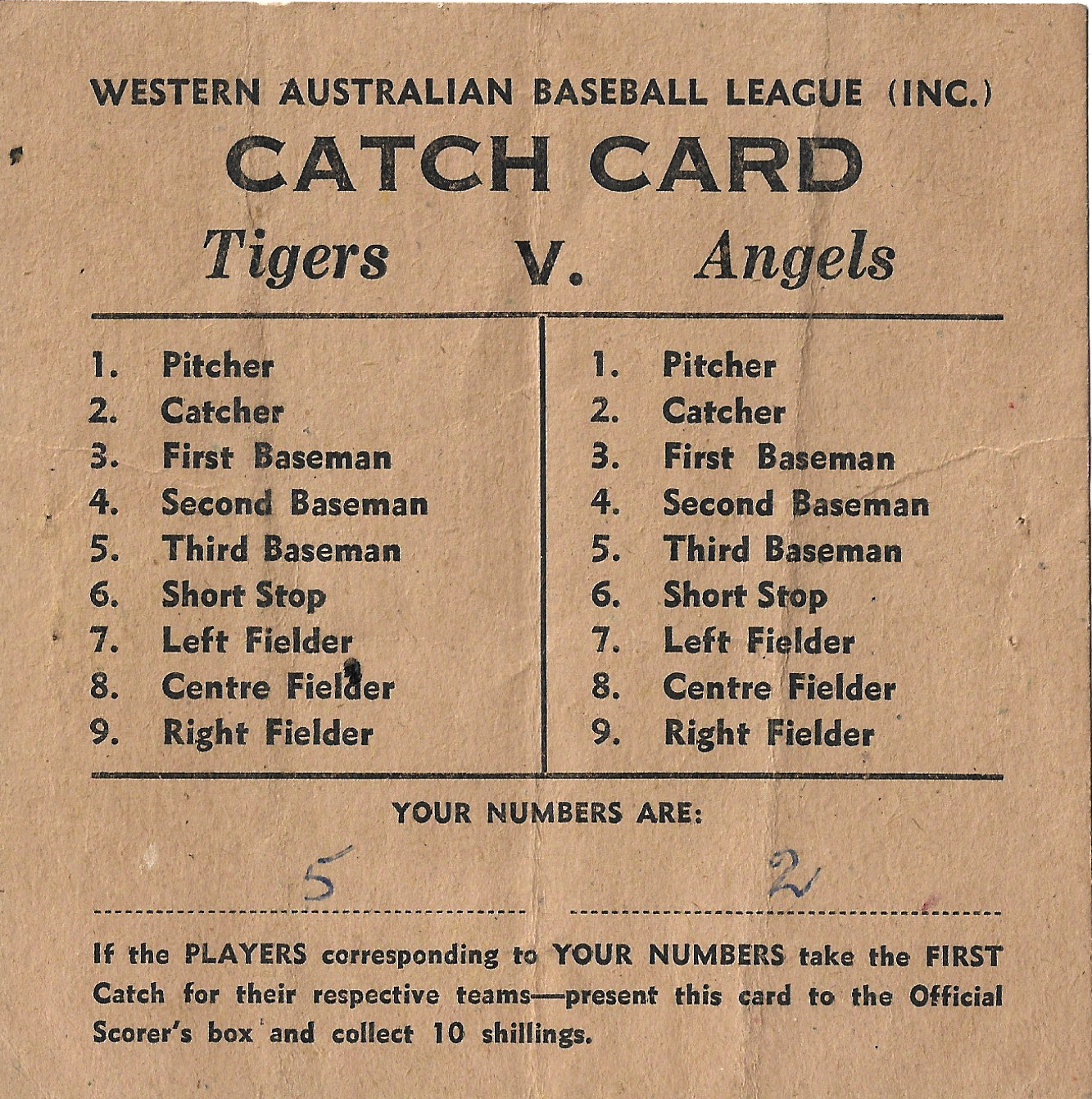 Western Australian Baseball League (Inc.) catch card