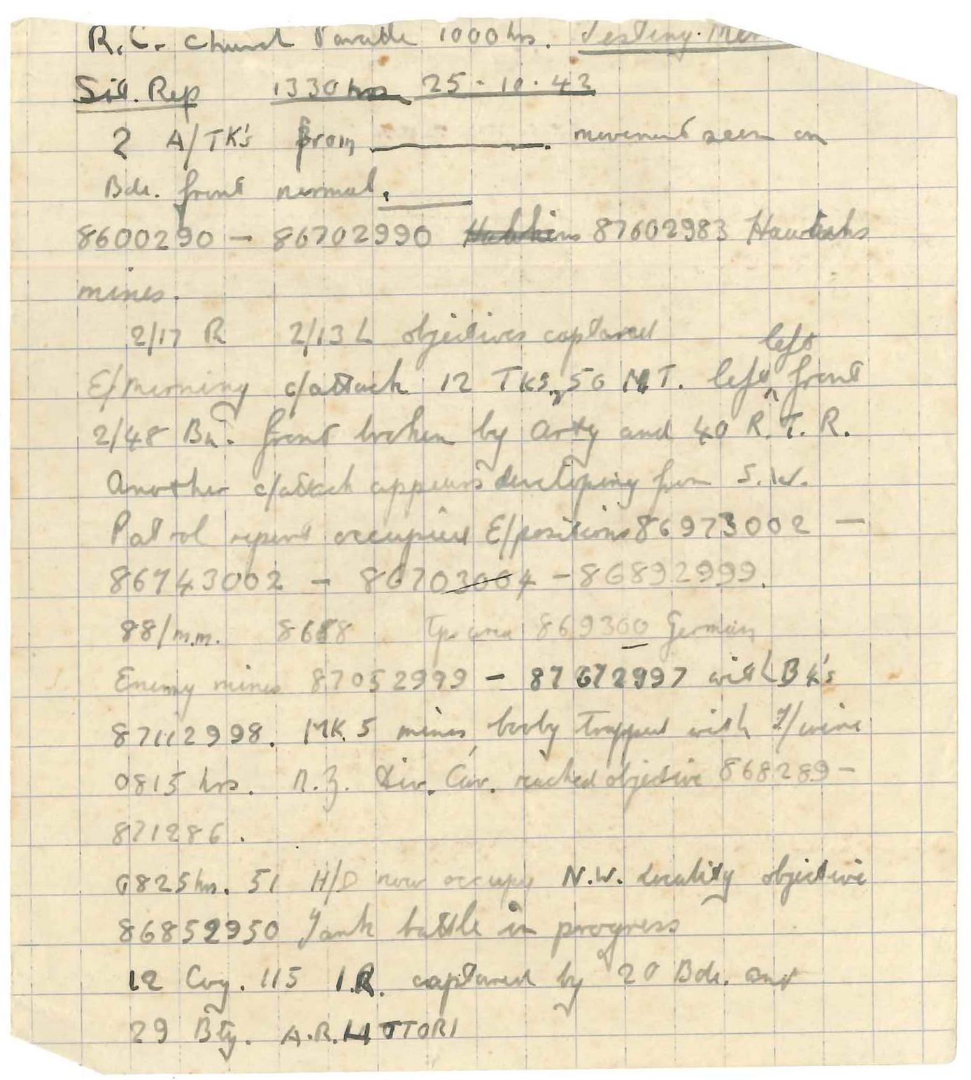 Note book entry for 25th October 1942