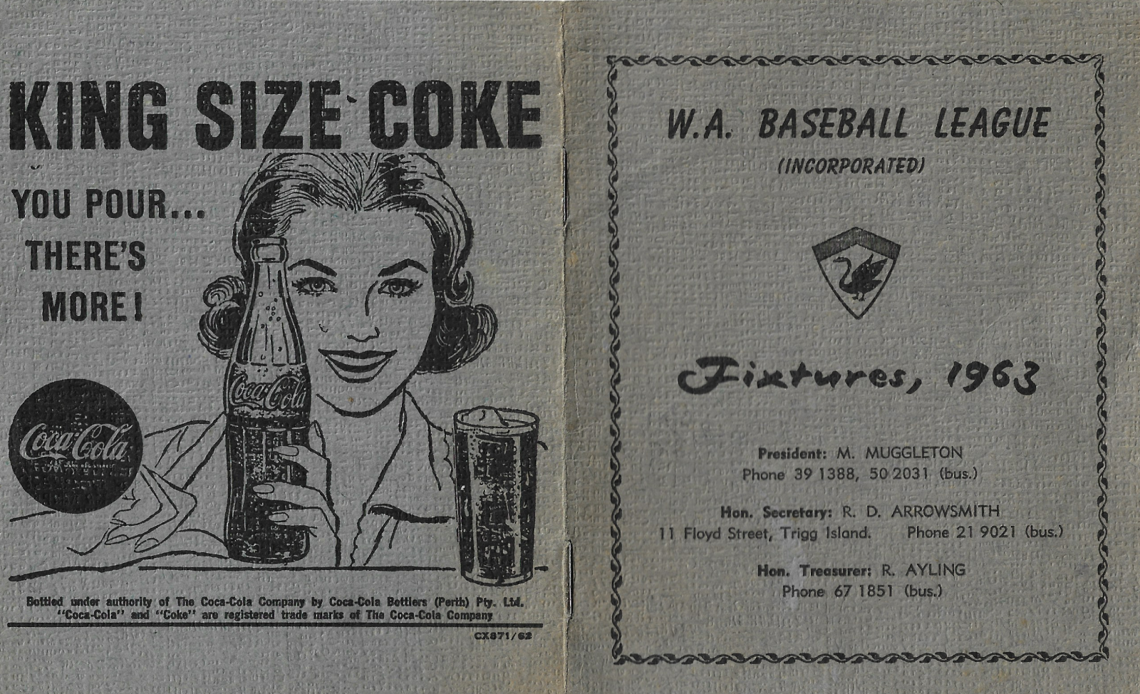 WA Baseball League Fixtures 1963