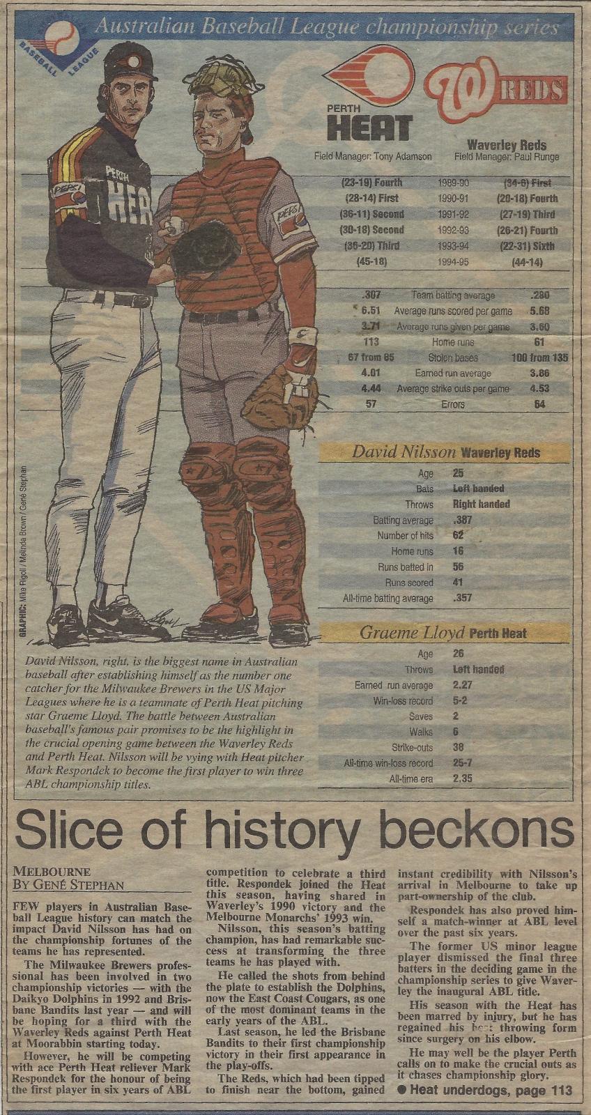 Australian Baseball League Championship Series 1995 newspaper article