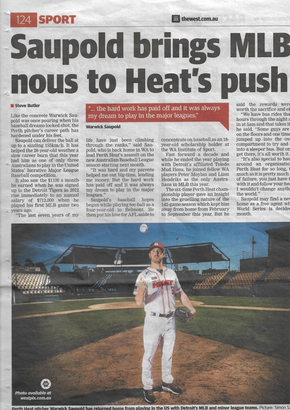 MBL pitcher Warwick Saupold rejoins Perth Heat baseball team