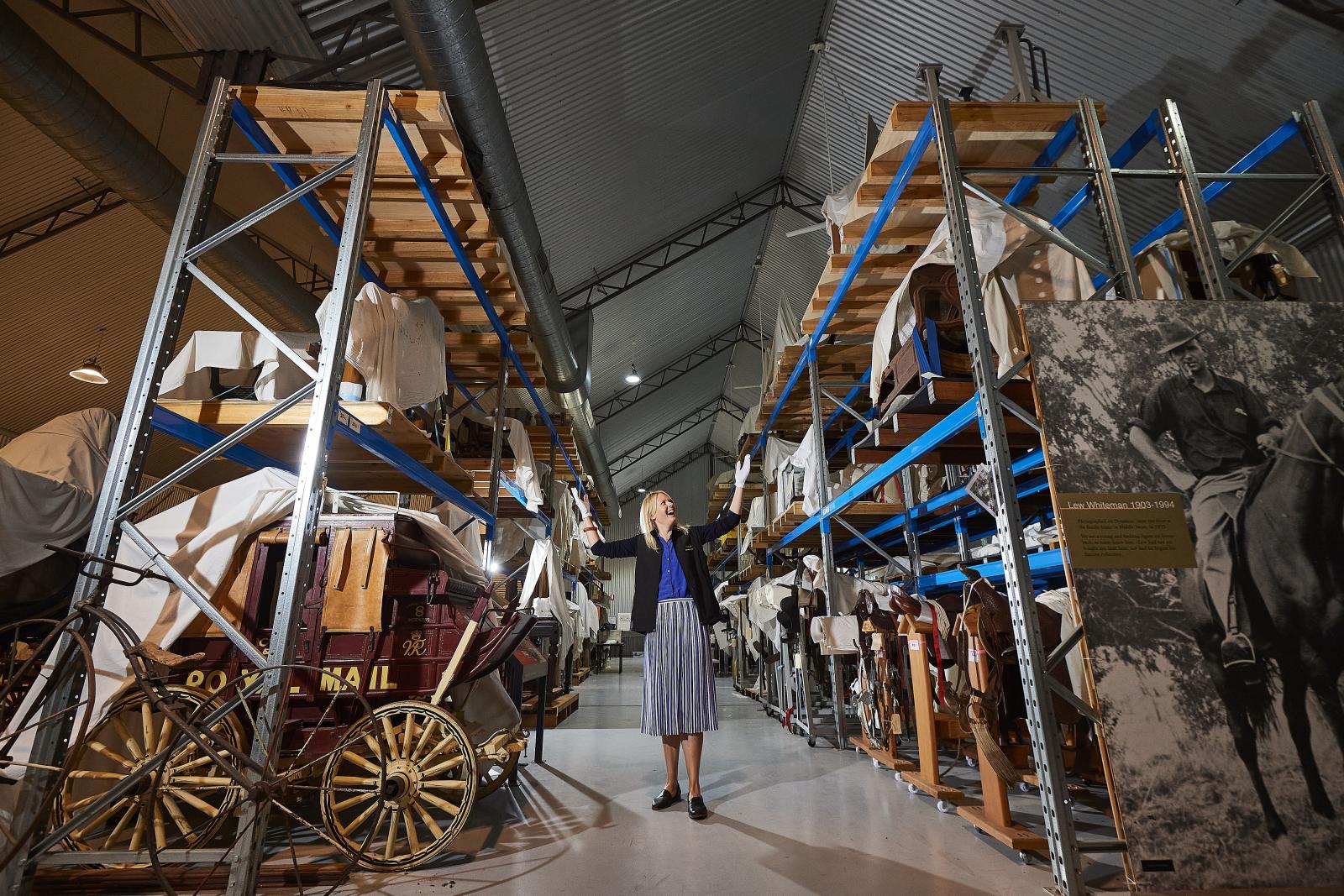 Curator in the Revolutions Transport Museum collection storeroom 