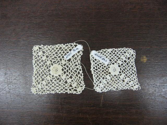 Two Irish crochet sample squares