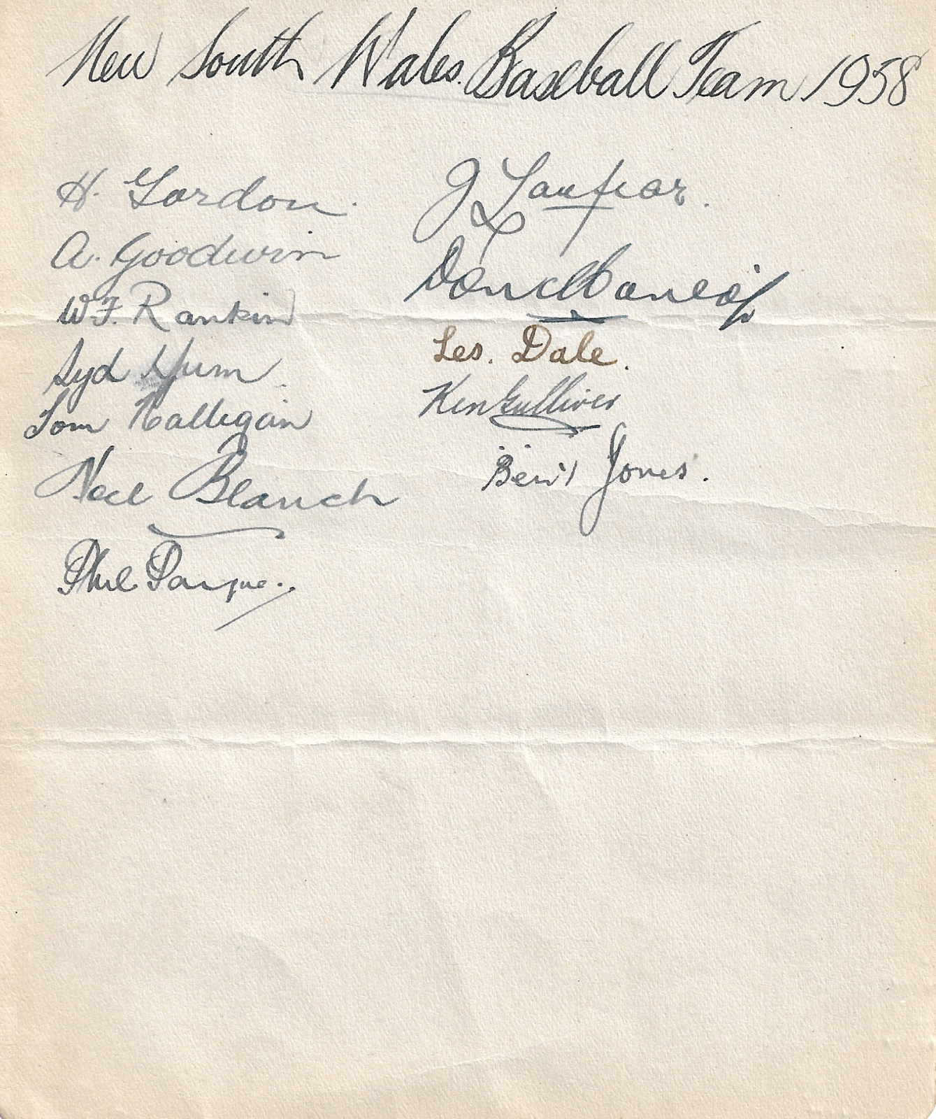 Autographs of the 1938 NSW Claxton Shield team