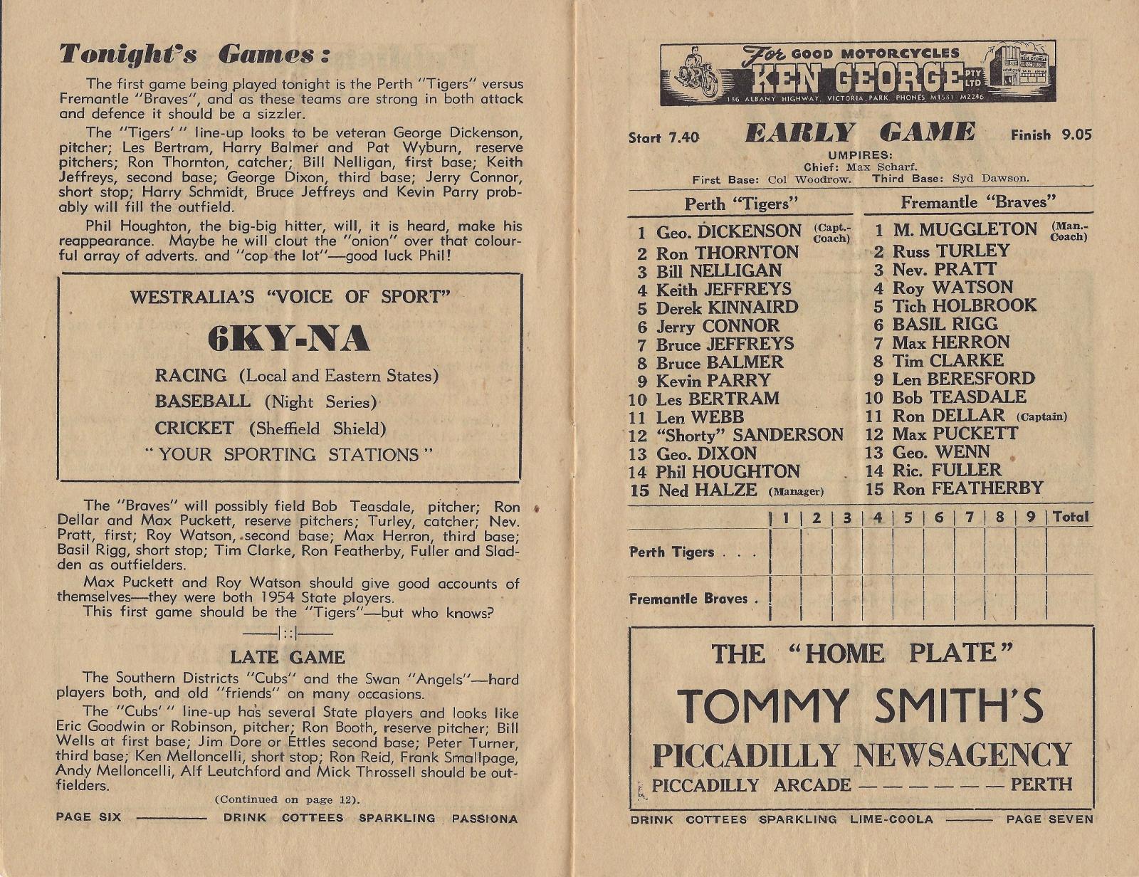 1954 'Night Baseball News' Vol. 1. No. 1.