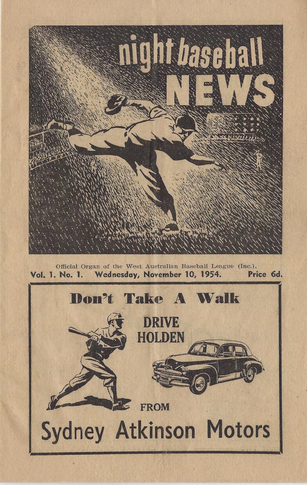 1954 'Night Baseball News' Vol. 1 No. 1