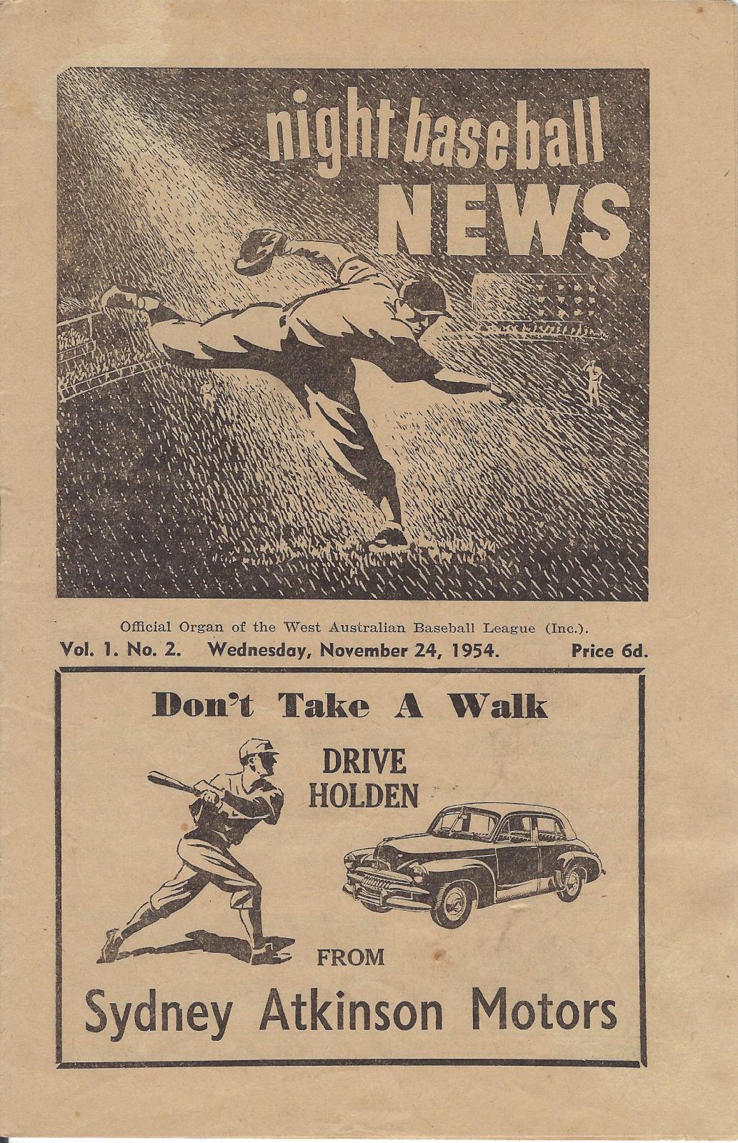 1954 'Night Baseball News' Vol. 1. No. 2.