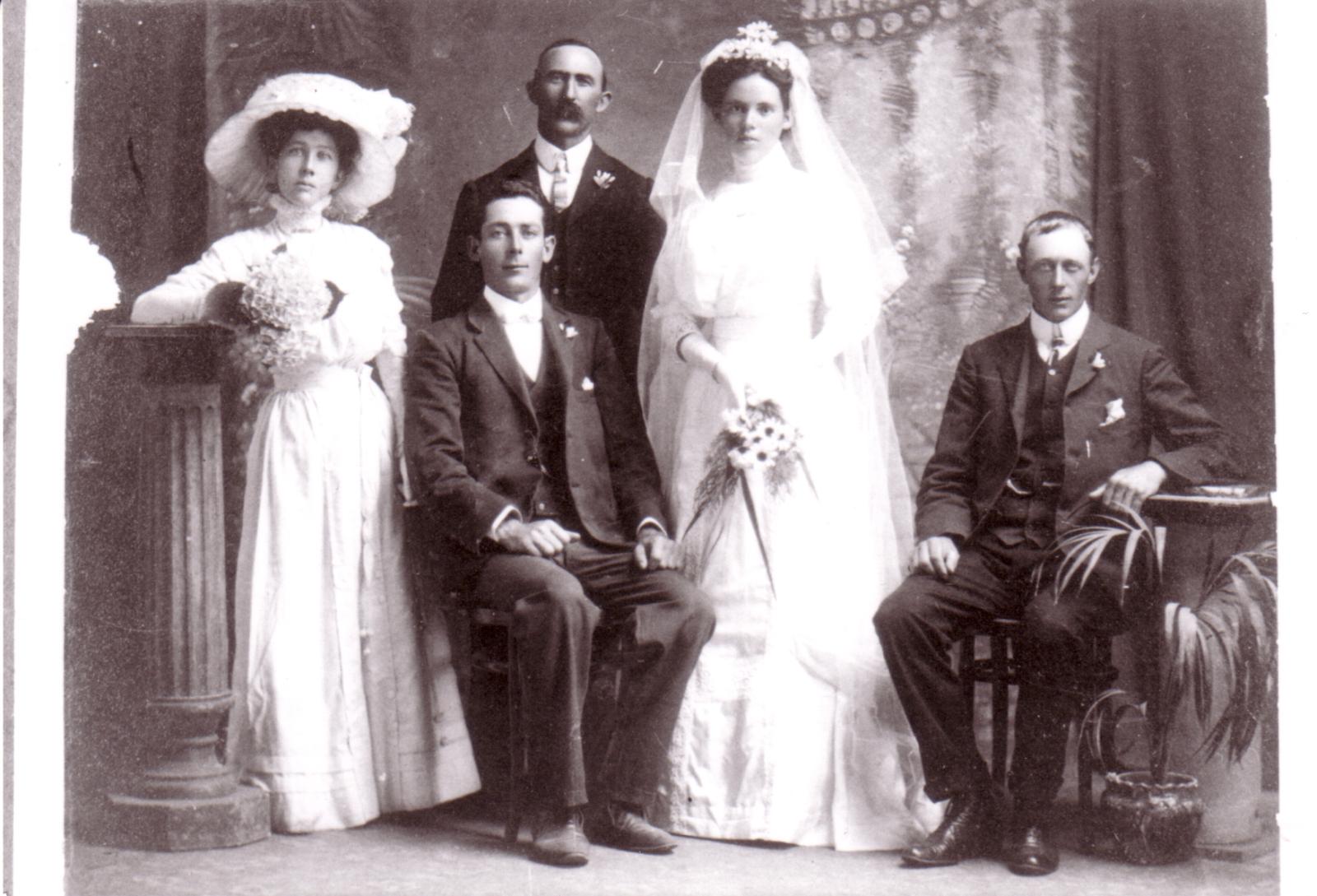 Wedding of Edwin Baker & Emily Haynes - 3/2/1911, with May Herbert, Tom Vaughan & Dick Herbert.