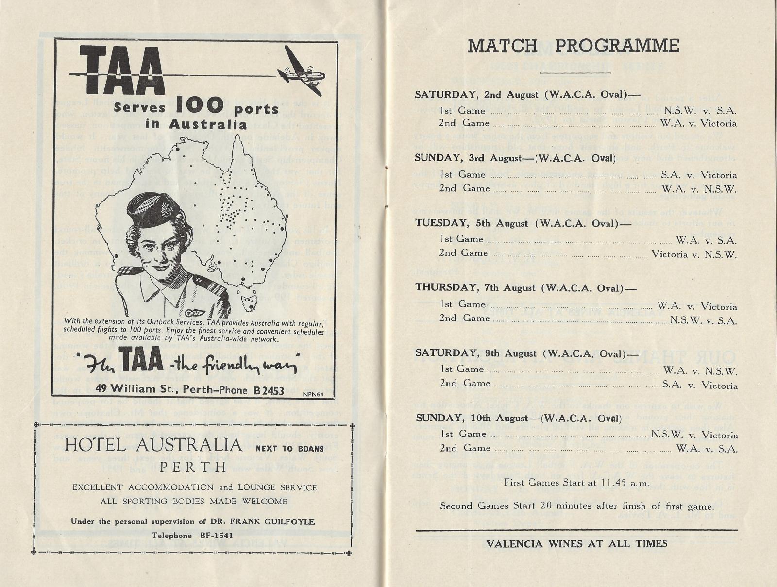 1952 Australian Baseball Championship Series programme (games)