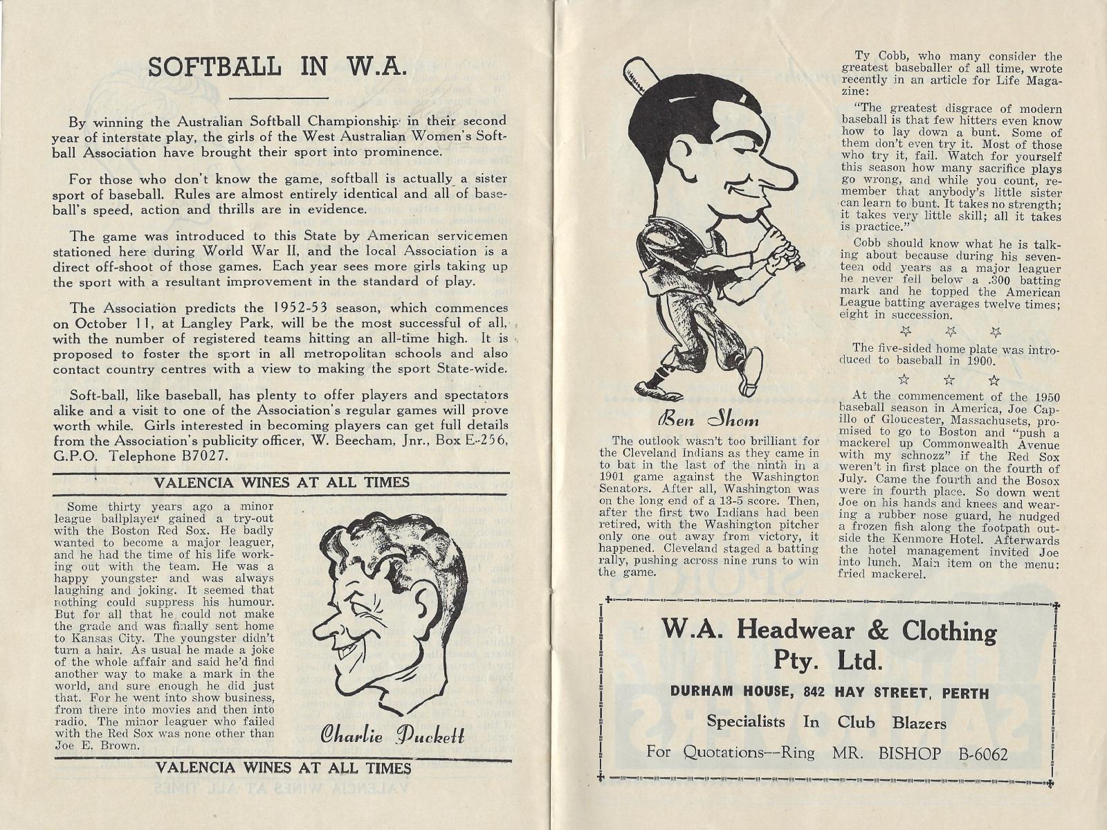 Australian Baseball Championship Series programme (salute to women's softball team)