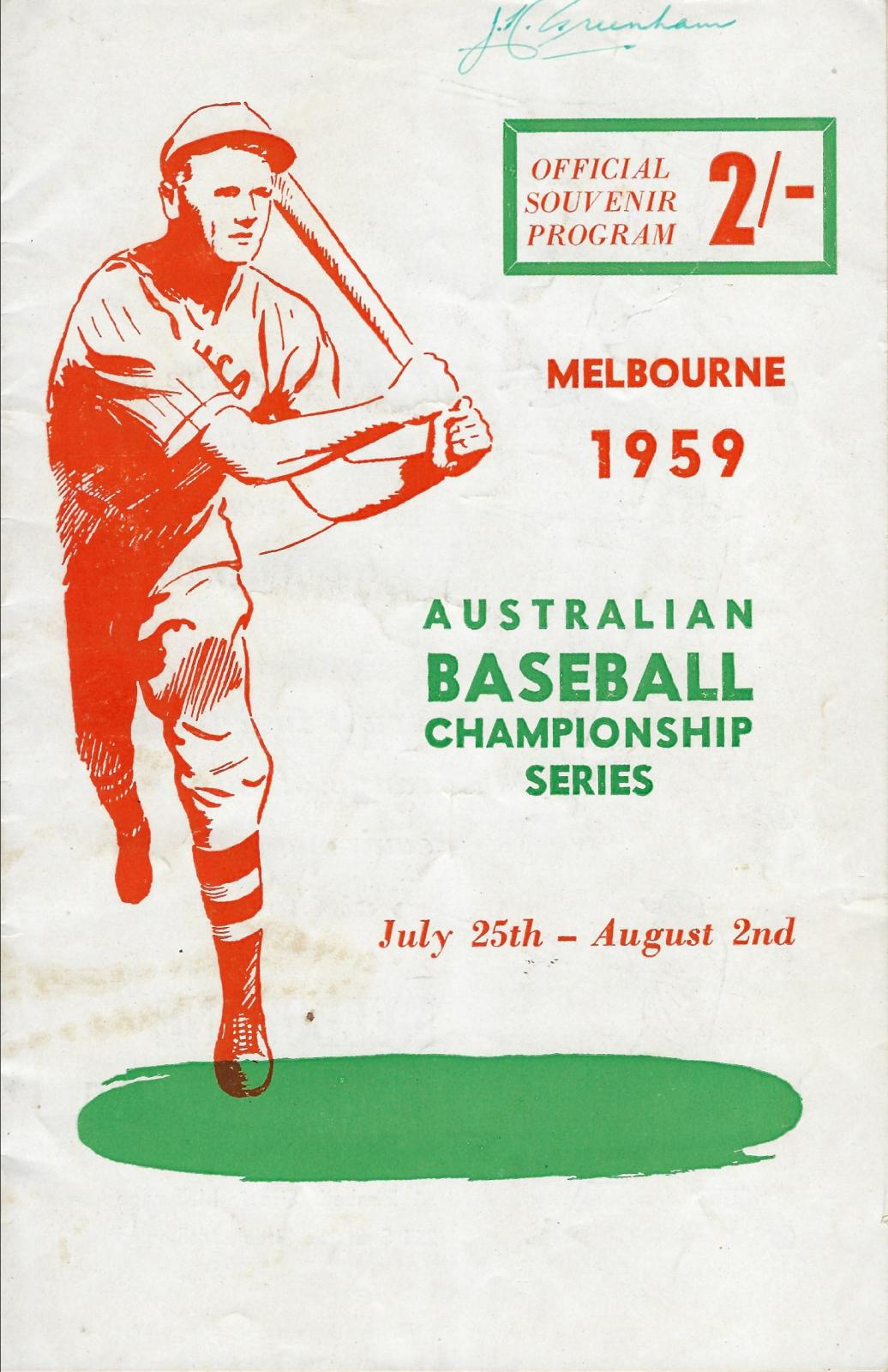 1959 Australian Baseball Championship Series program (front cover)