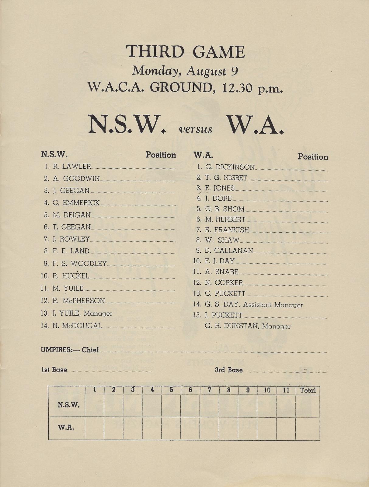 1948 Australian Baseball Championship Series programme (NSW & WA teams)