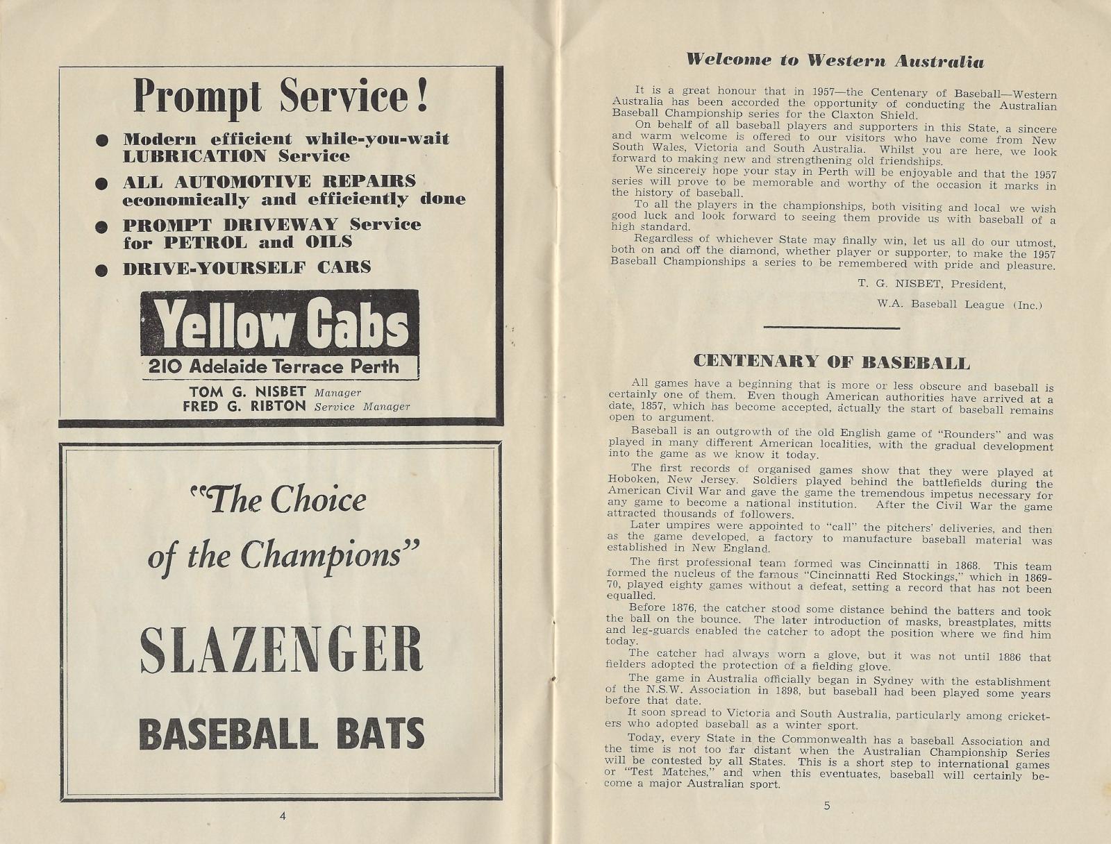 1957 Australian Baseball Championship Series (centenary of baseball)