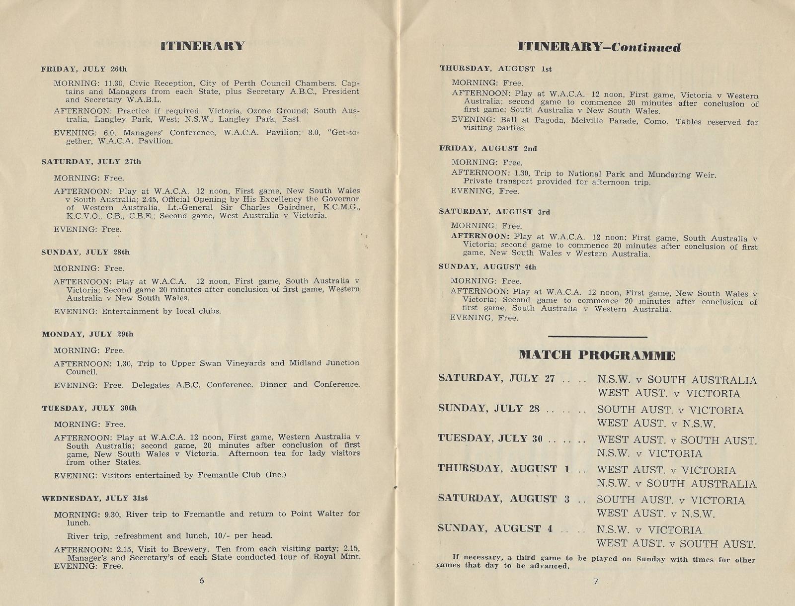 1957 Australian Baseball Championship Series (itinerary & match programme)