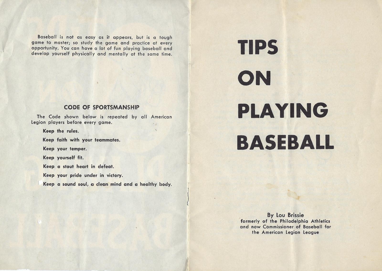 'Tips of Playing Baseball' booklet (inside cover)