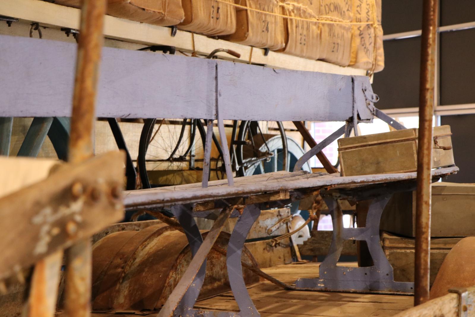 Close up showing bench seating in back of truck tray.