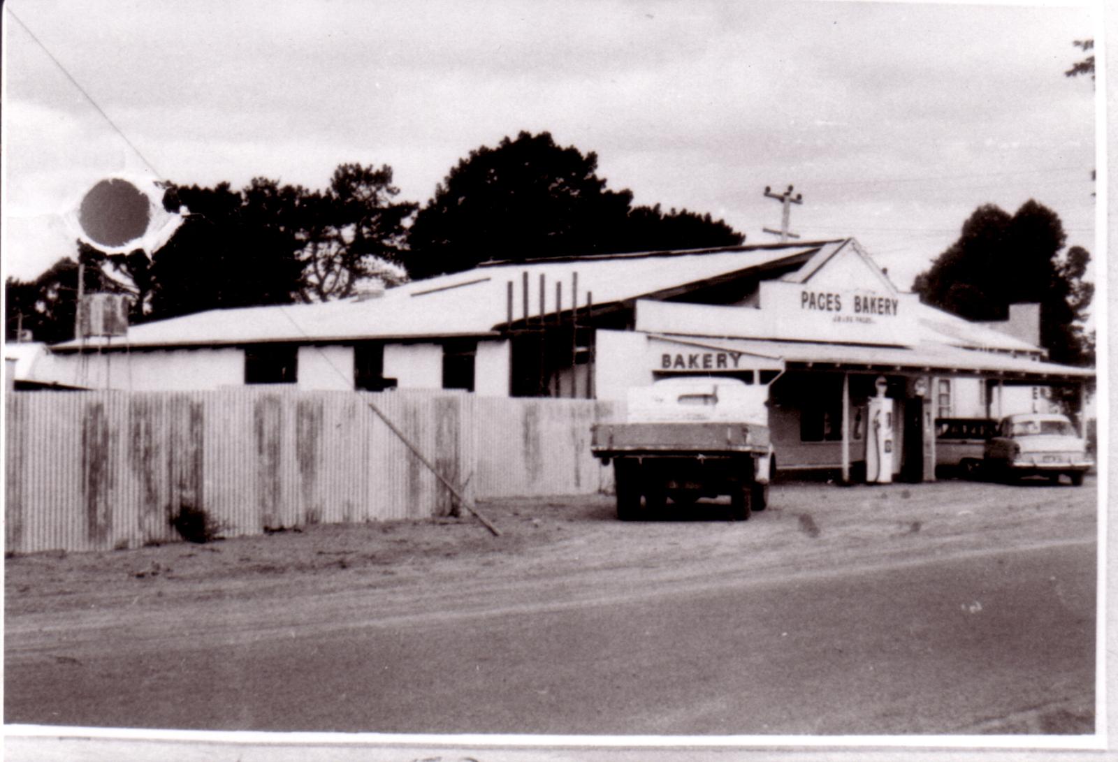 Pages Bakery & Store, with fuel bowsers in front.