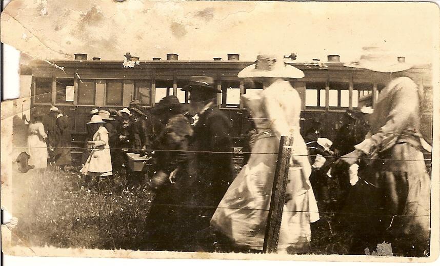 People arriving by train to attend the Greenough Show