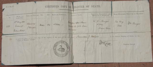 Death Certificate for Alexander Menzies