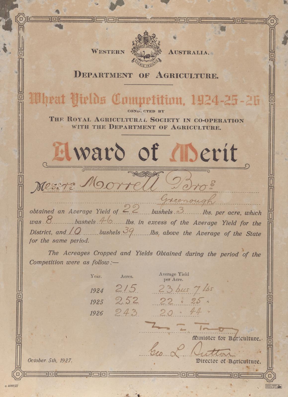 Wheat Yield Certificate