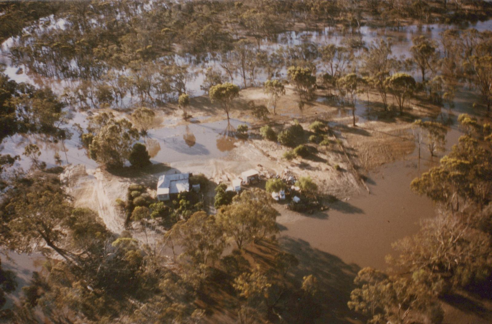 Percy Lawrences' home that was inondated , and isolated by the floods.