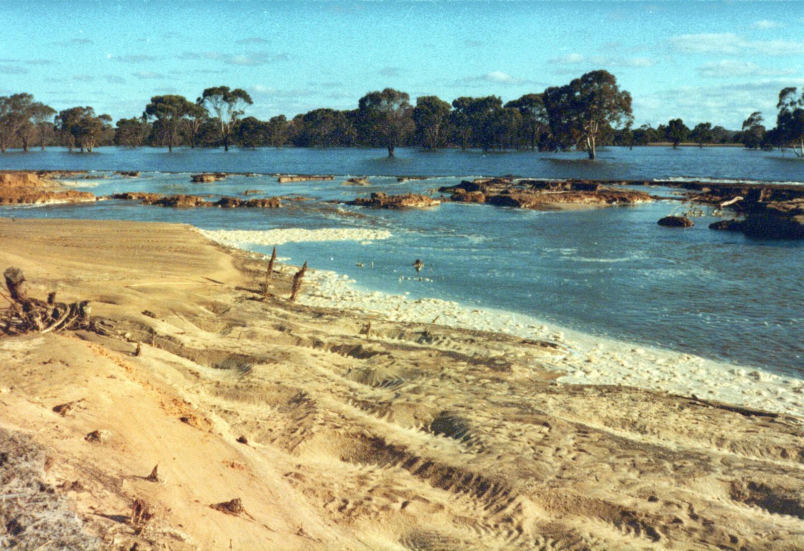 Receding floodwaters at Slab Hut creek, through Ron Dennys' property.