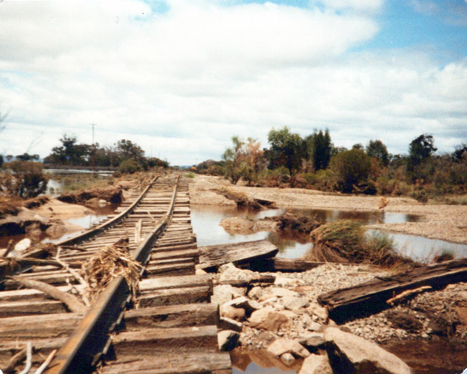 Washed out railway line near Wansborough Siding.