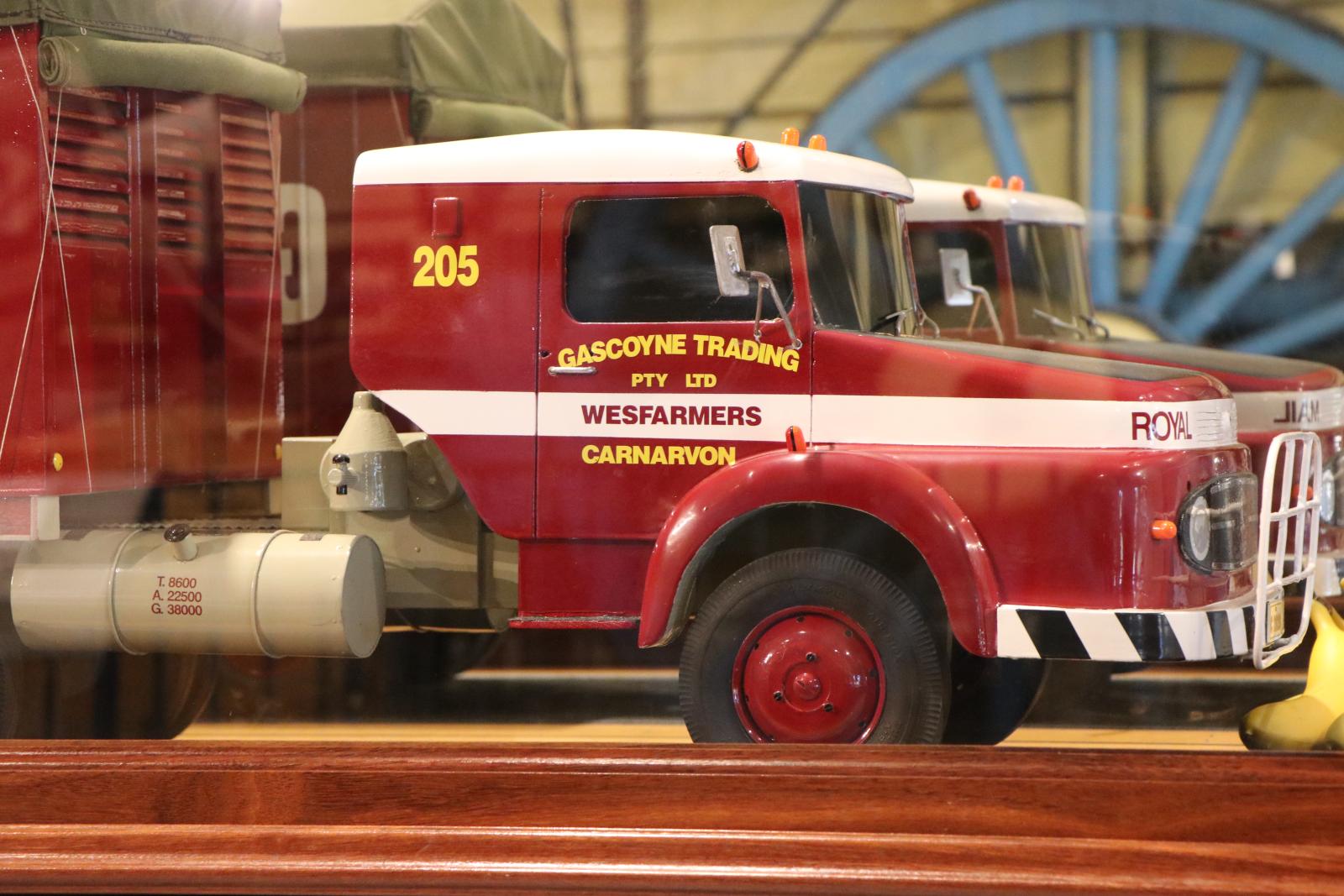 Close up of front of Gascoyne truck with Gascoyne Trading Westfarmers Carnarvon written on side.