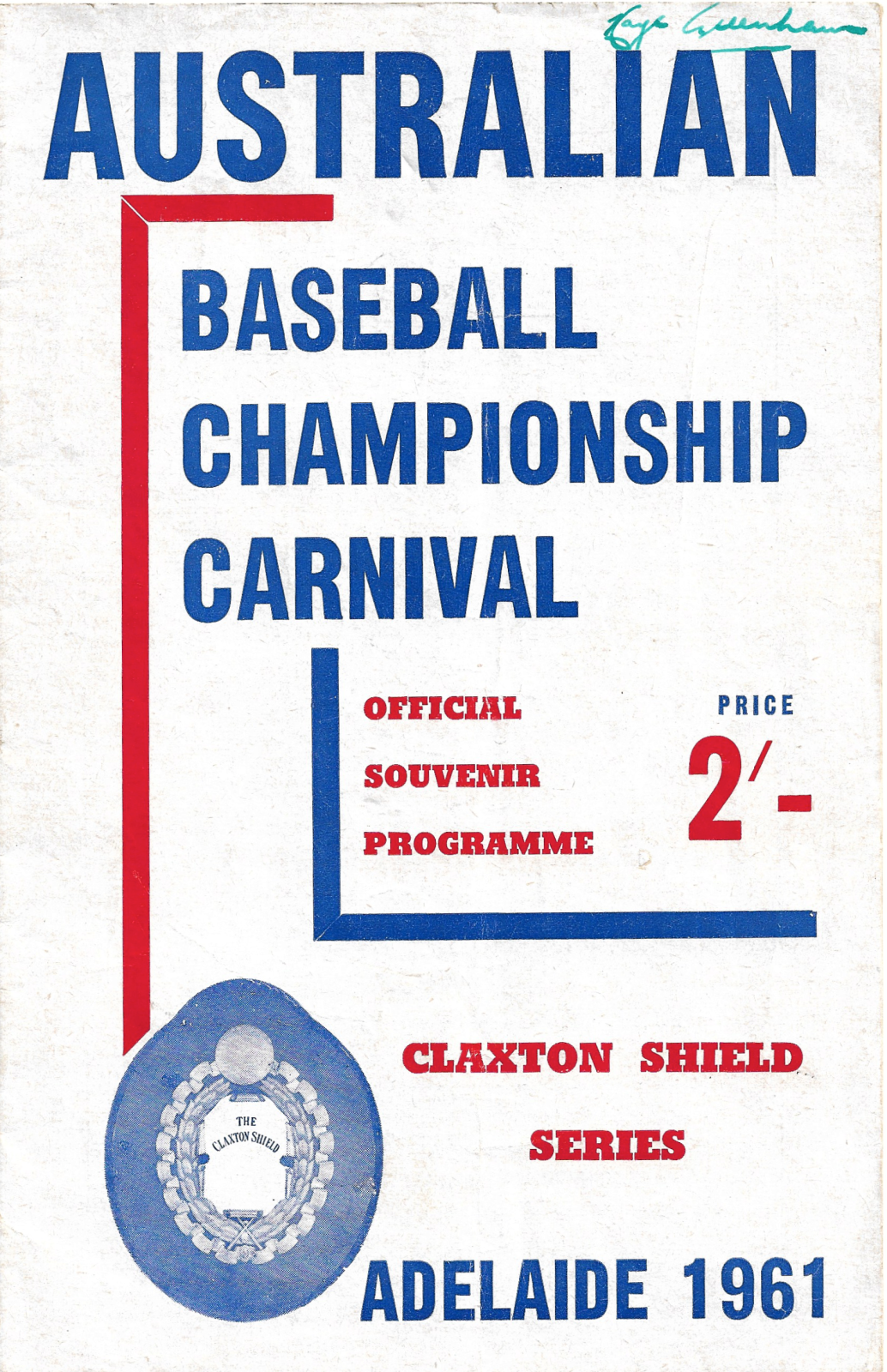 1961 Australian Baseball Championship Carnival program