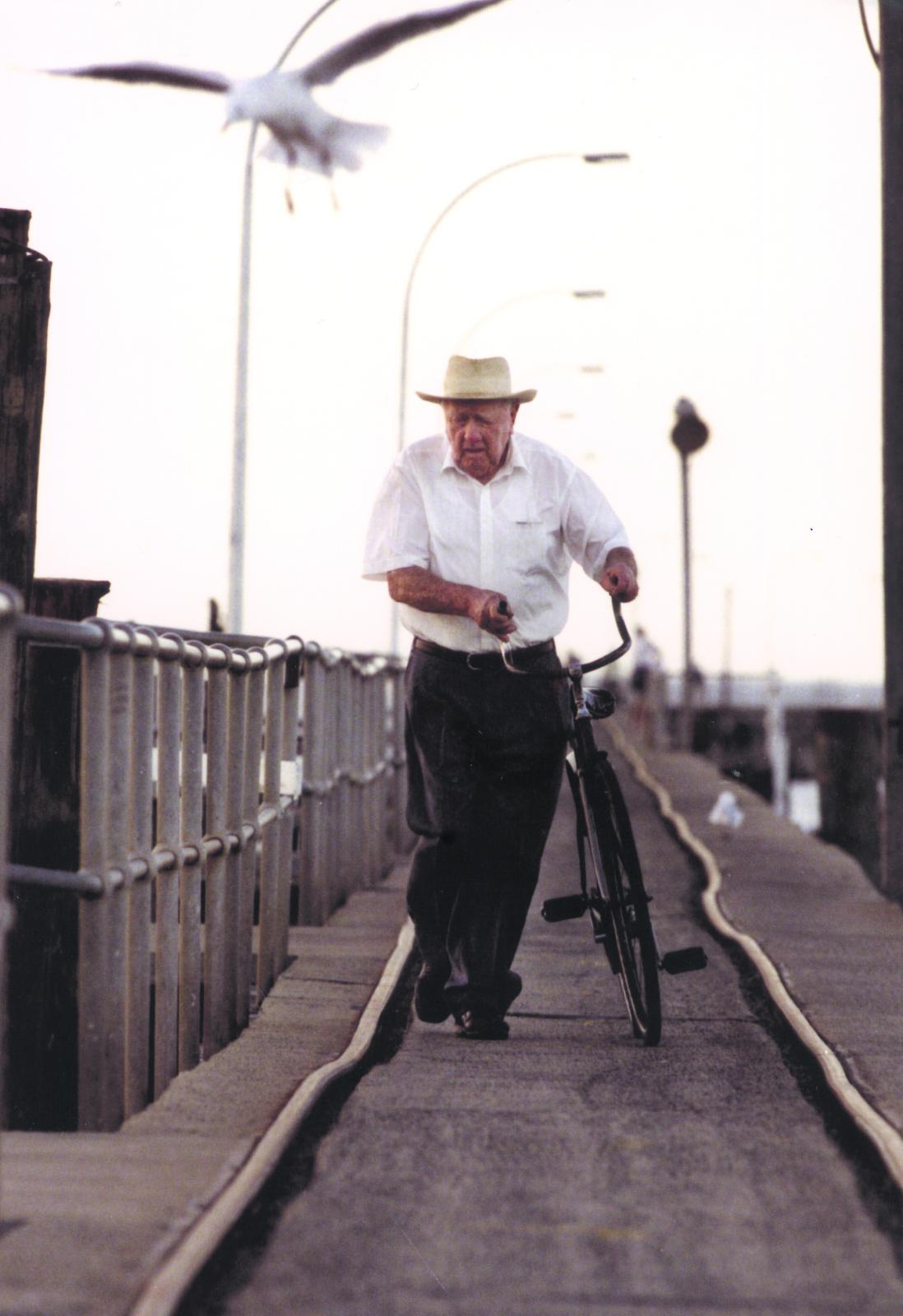 Reg Bovell and his Bike on the Busselton Jetty