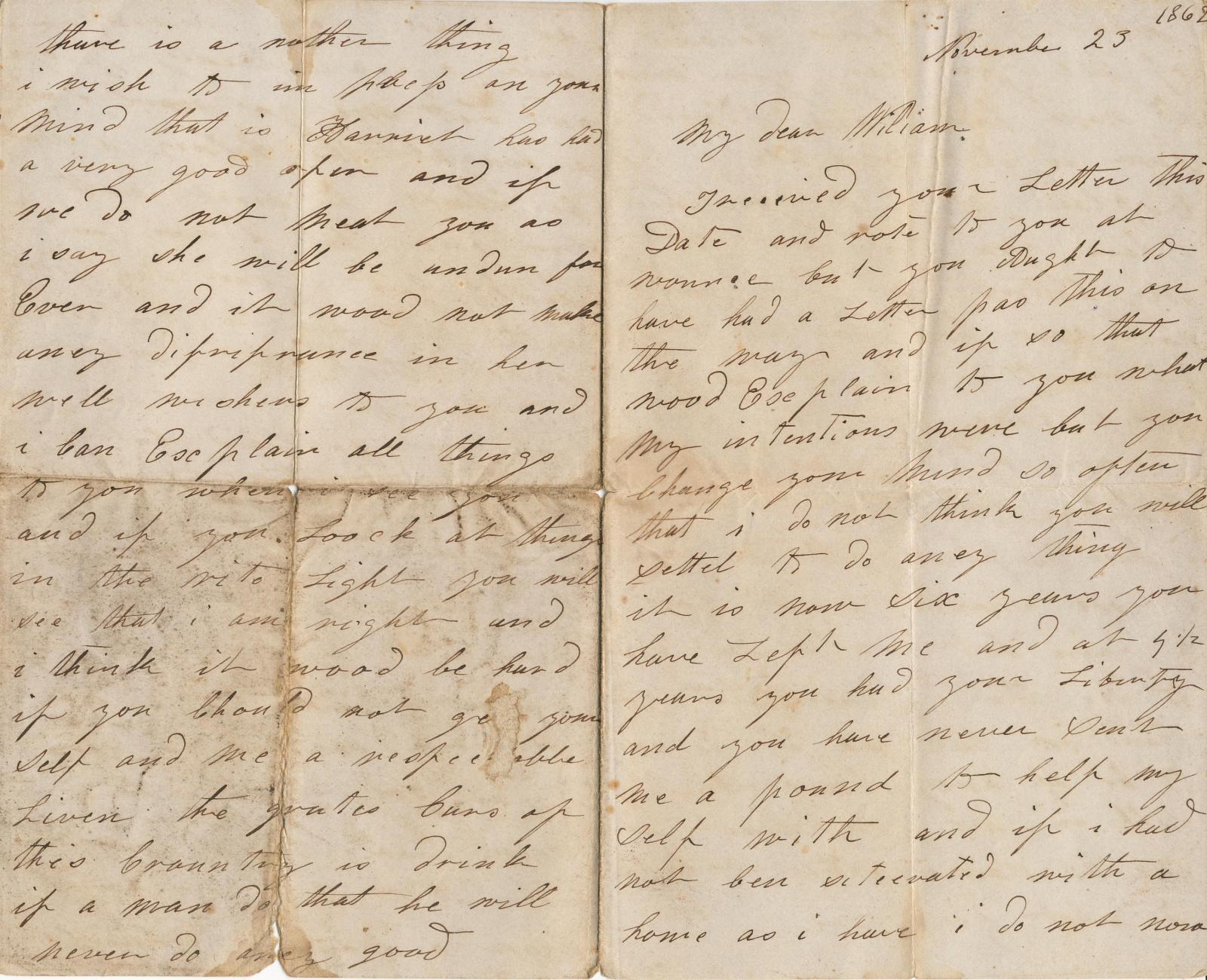 Letter written by "H.N." to William 23/11/1862