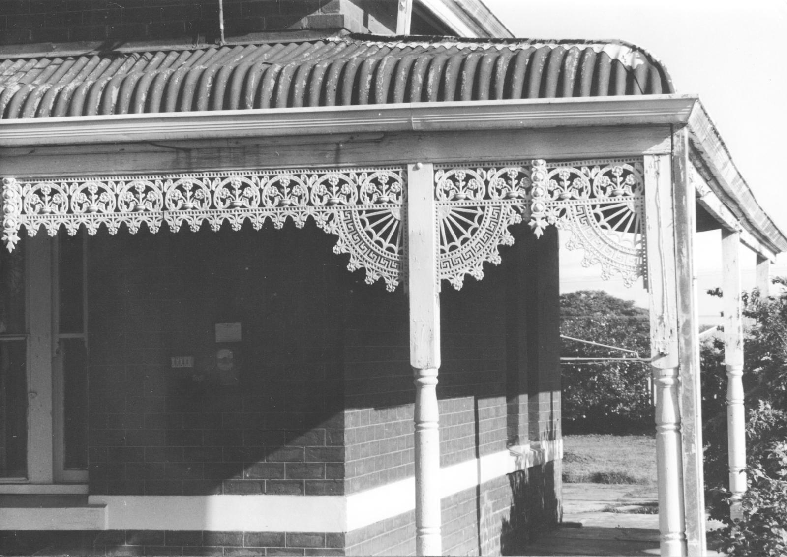 87 Great Northern Highway, Midland. Detail of wrought iron lace work on vernadah.