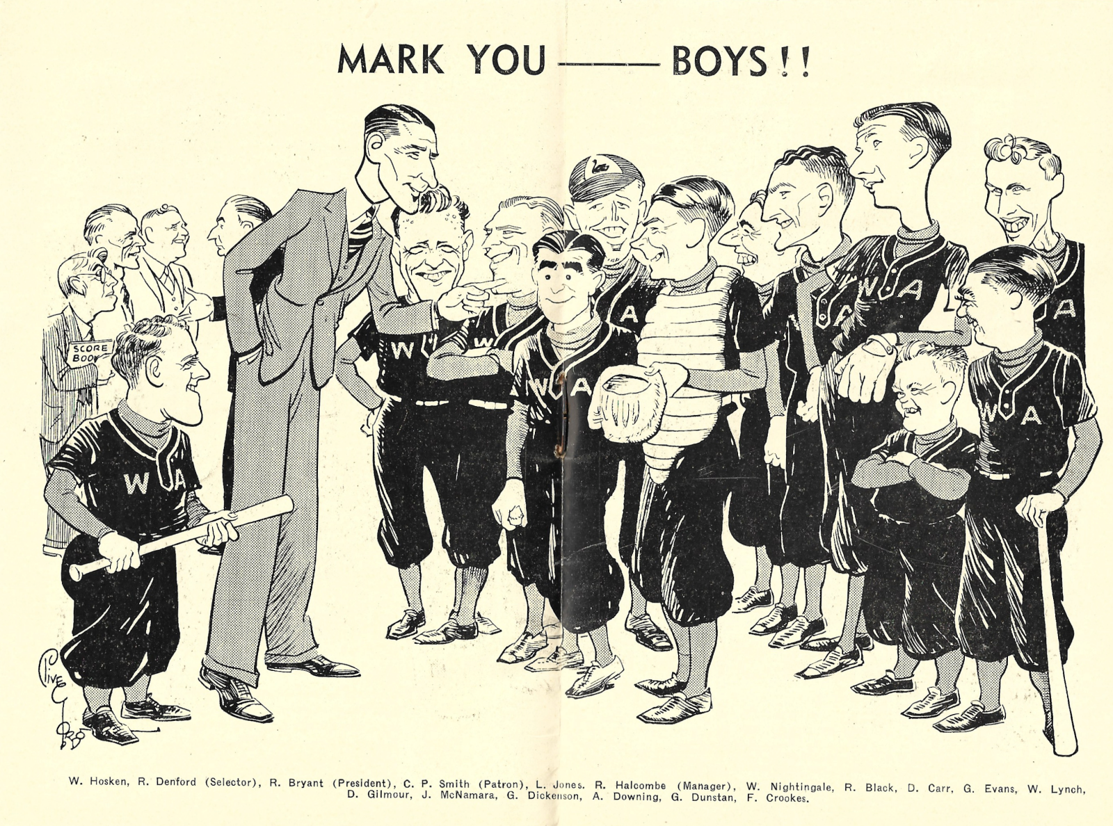 2020.61-1 West Australian 1937 Claxton Shield Programme (cartoon caricature))