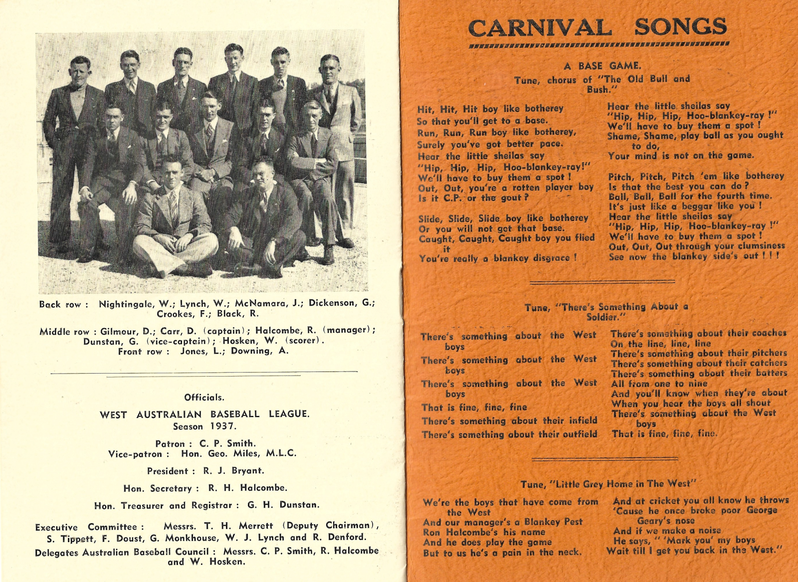 2020.61-1 West Australian 1937 Claxton Shield Programme (team photo & team songs)