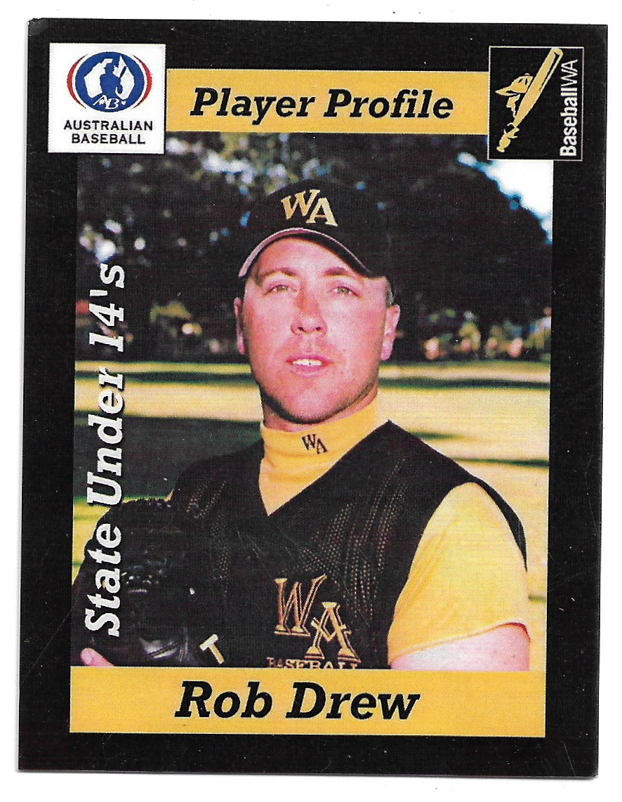 2002 State Under 14s Baseball Tournament player profile card - Rod Drew (front)