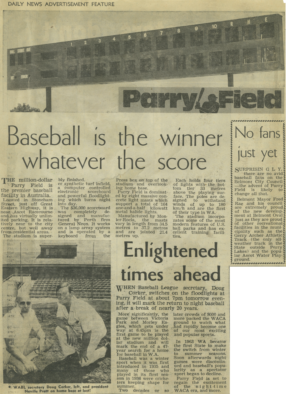 2020.220 Newspaper article - Parry Field opening - 1982