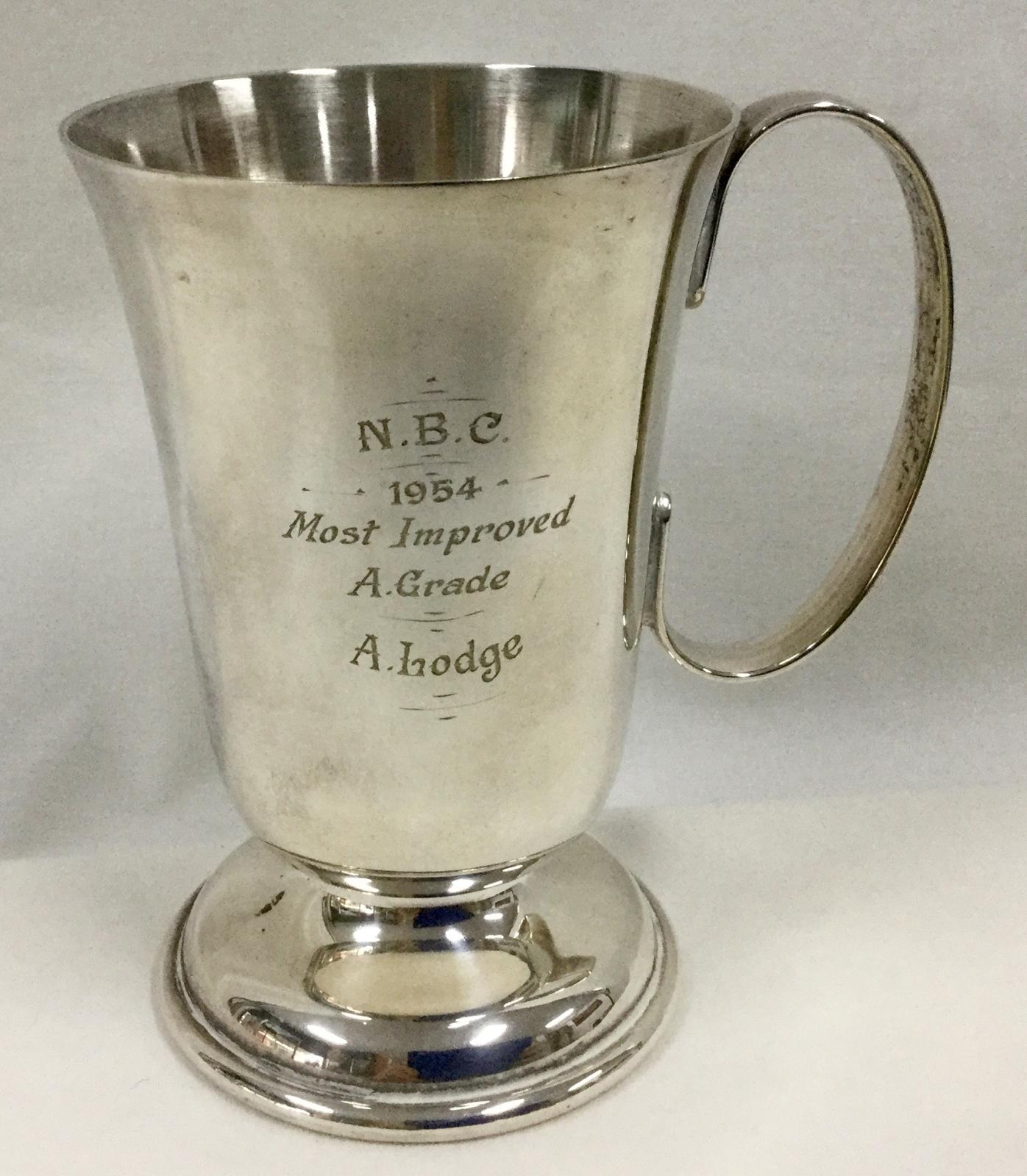 1954 Nedlands Baseball Club A-Grade Most Improved Player trophy awarded to Arthur Lodge (front)