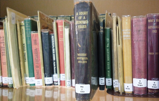 Row of books on a shelf