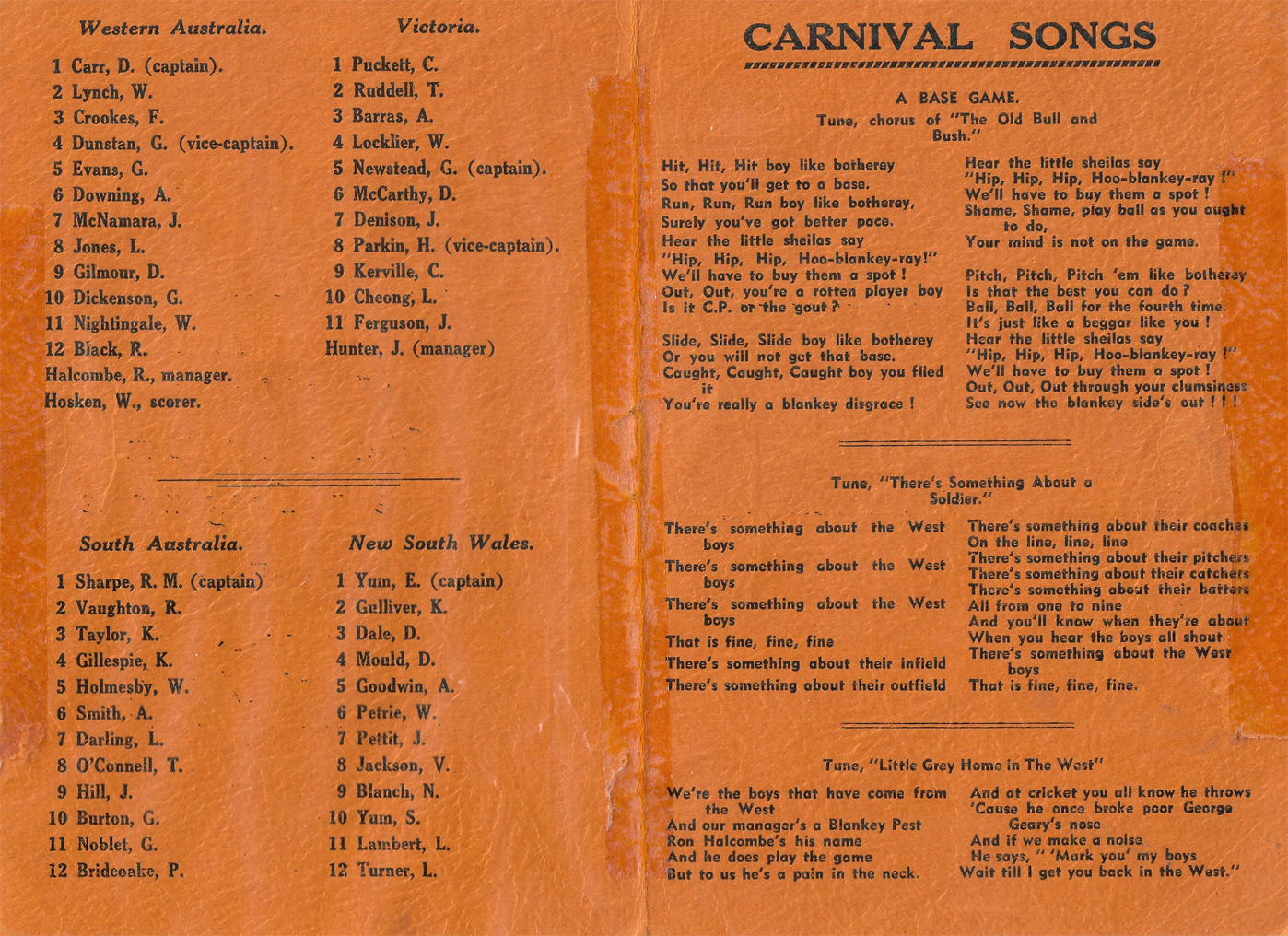 1937 Australian Baseball Carnival programme inside covers