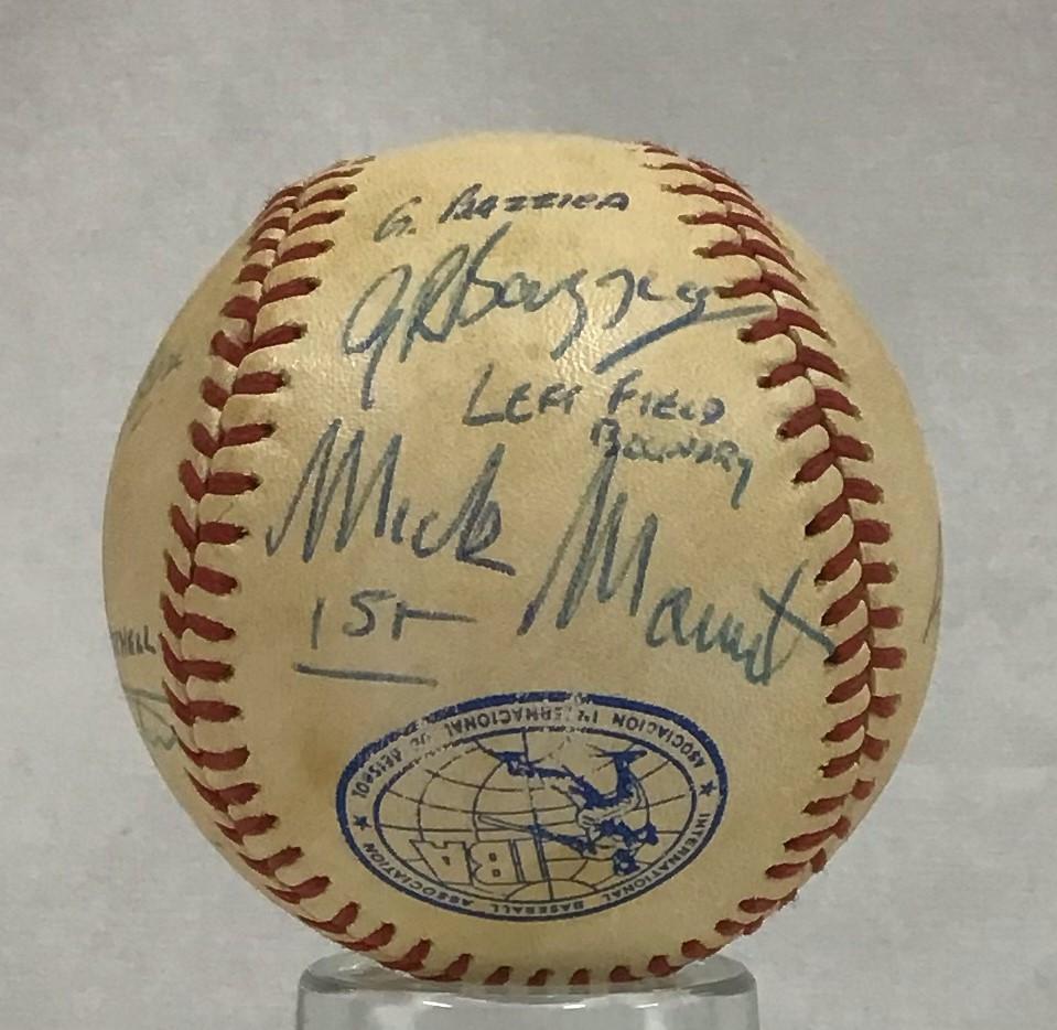 1986 Perth Festival of Sport baseball signed by umpires Mick Mount and G. Bazzica