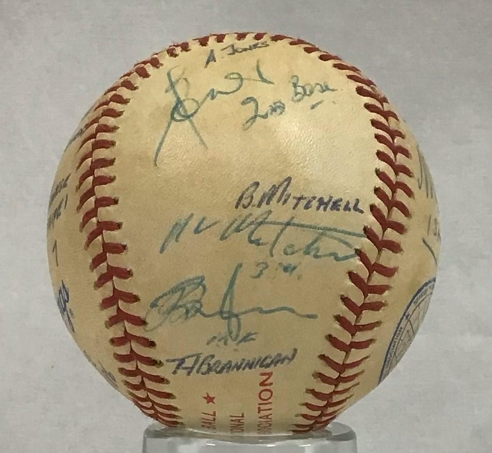 1986 Perth Festival of Sport baseball signed by umpires A. Jones, B. Mitchell and A. Brannigan